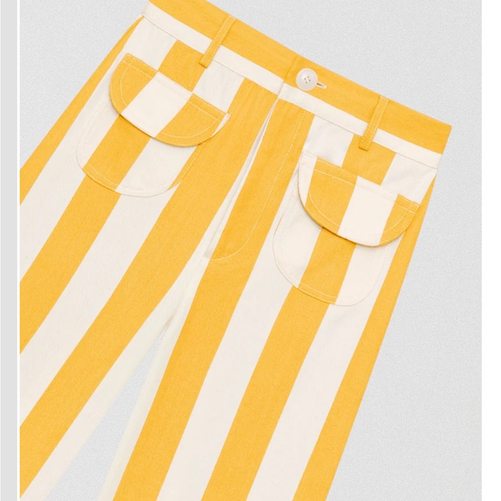 High-Rise Yellow & White Striped Wide-Leg Trousers